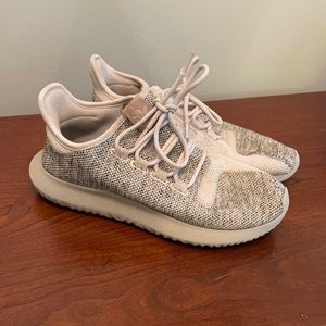 Adidas tan and black running shoes